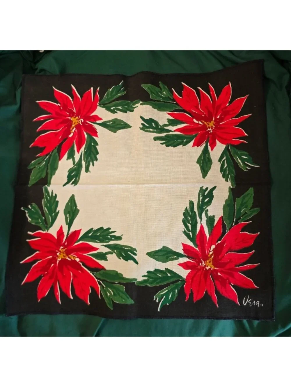 Vintage Vera Neumann Poinsettia Napkins Set Of 3 Red & Green holiday christmas